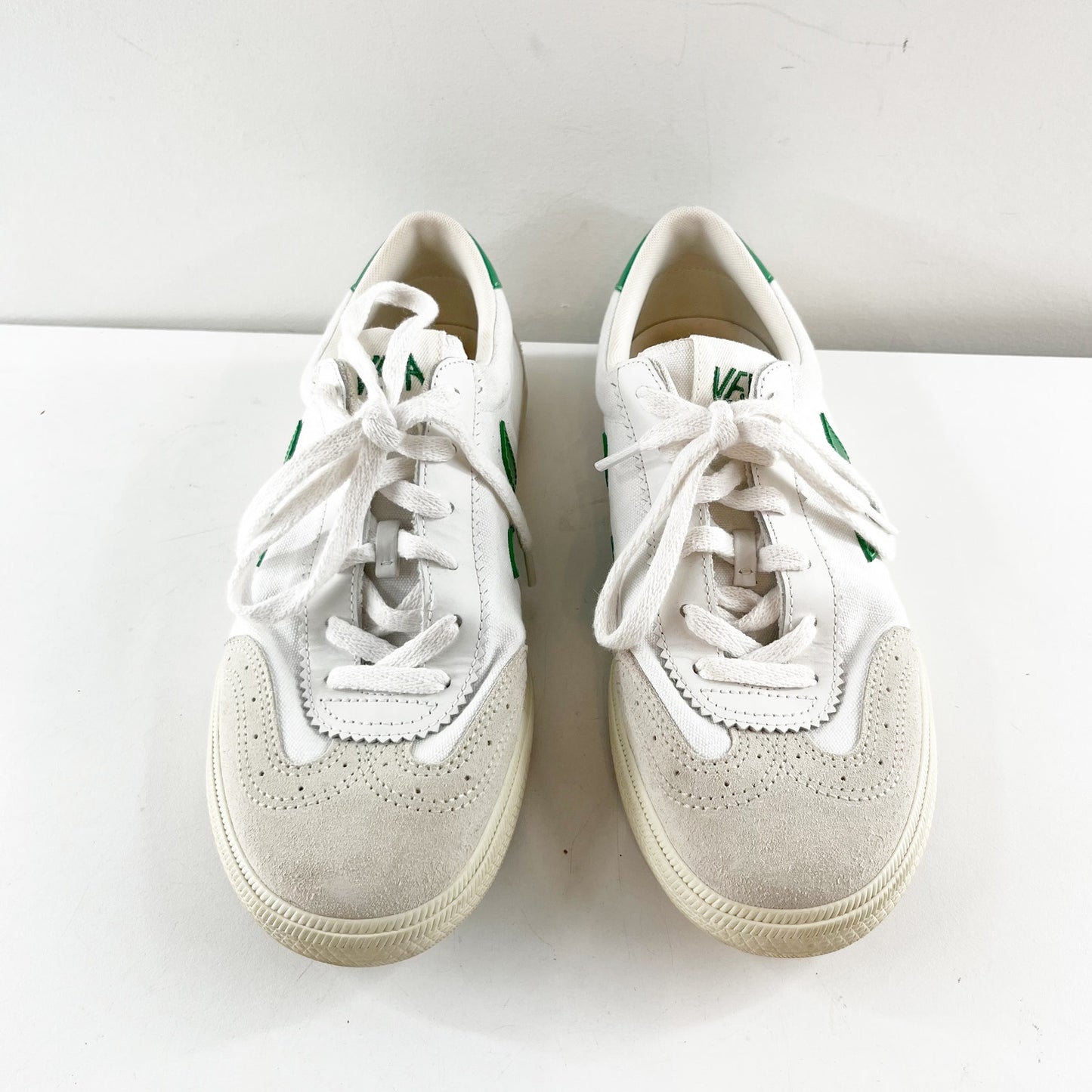 Veja Volley Suede Leather Low Top Canvas Sneakers White Emeraude Green 9