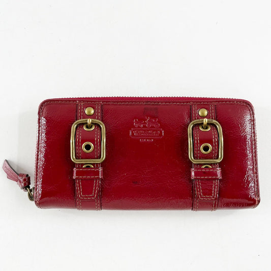 Coach Patent Leather Zip Around Accordion Wallet Red