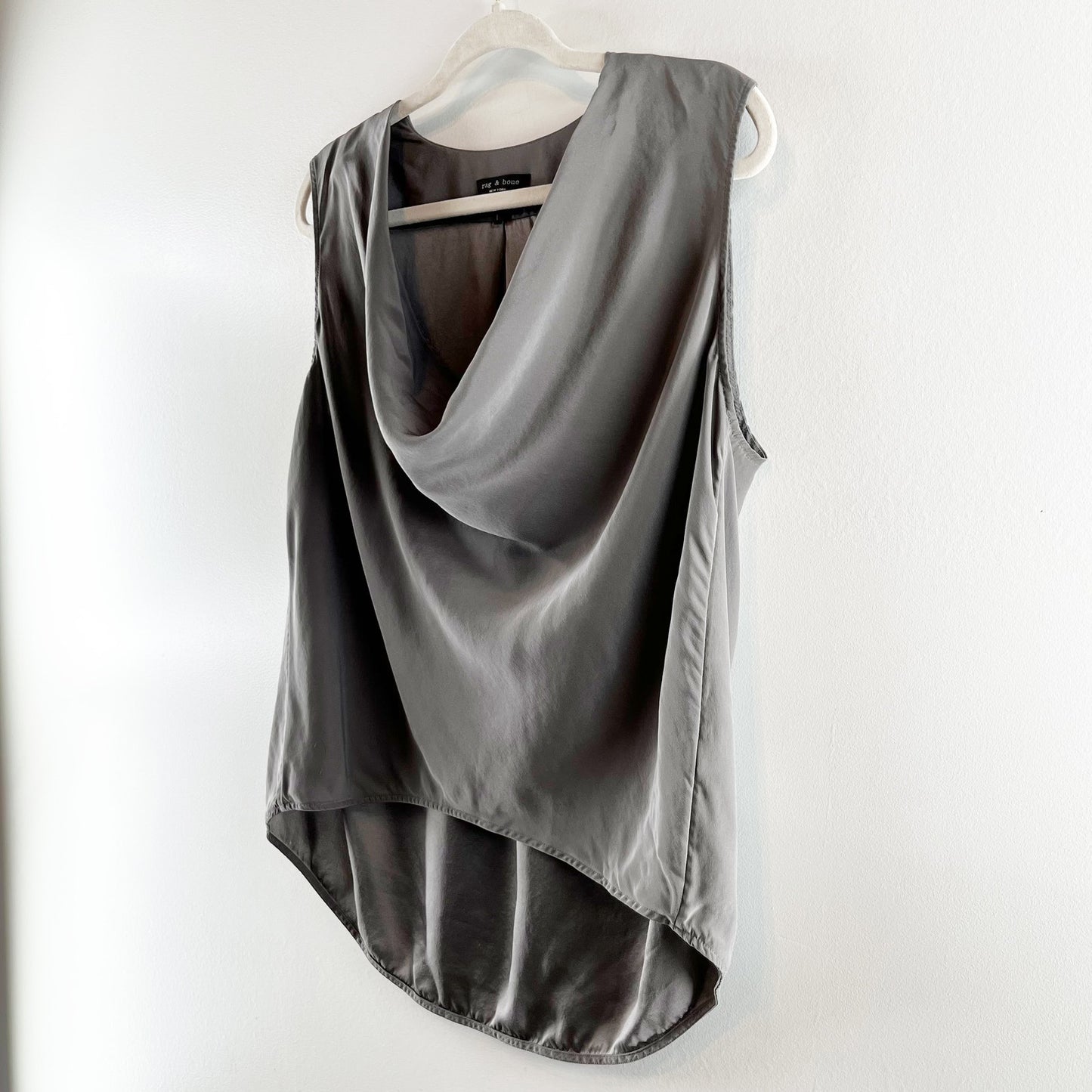 Rag & Bone Cowl Neck Sleeveless 100% Silk Shell Tank Top Gray Large