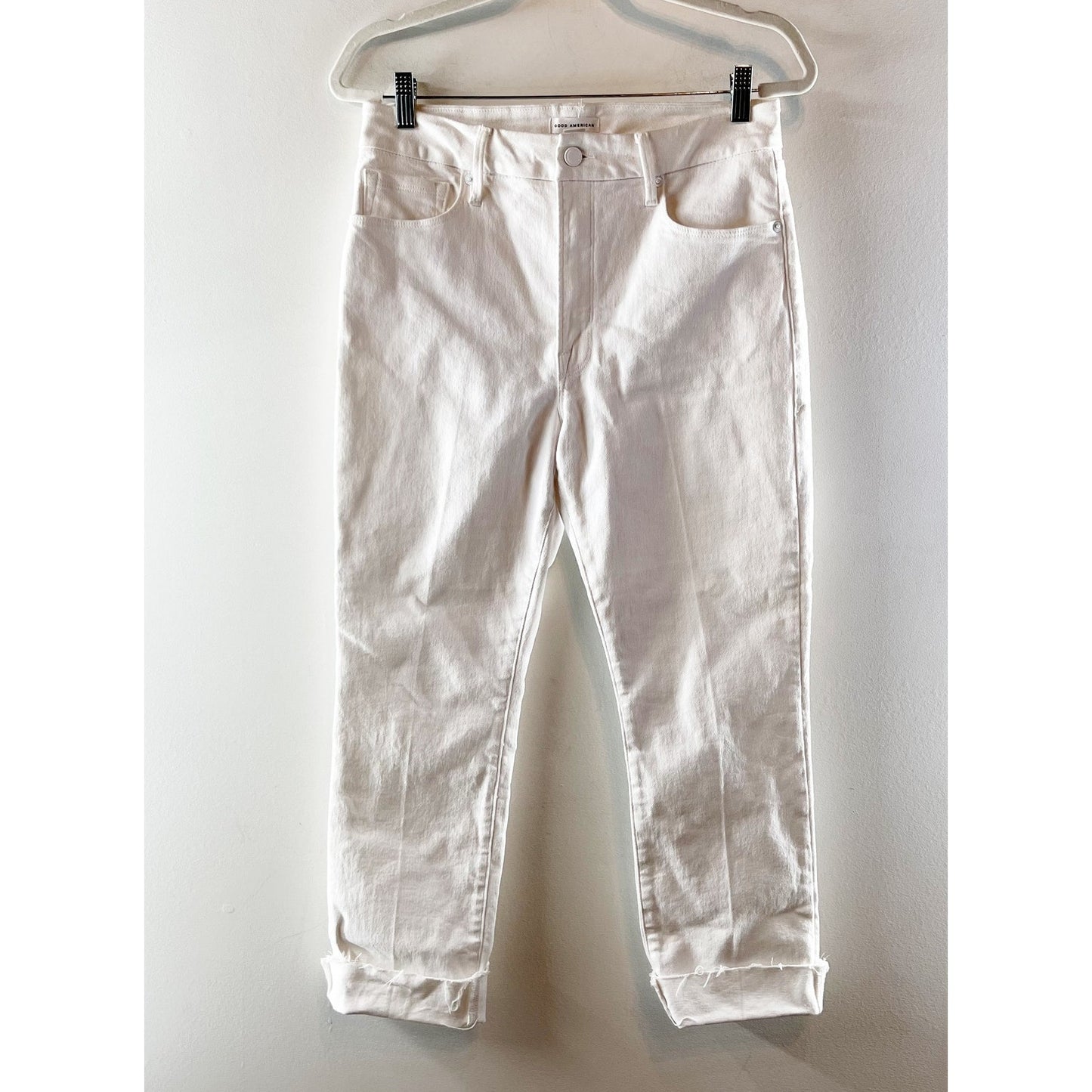 Good American Good Straight High Waist Raw Hem Jeans White 10  / 30