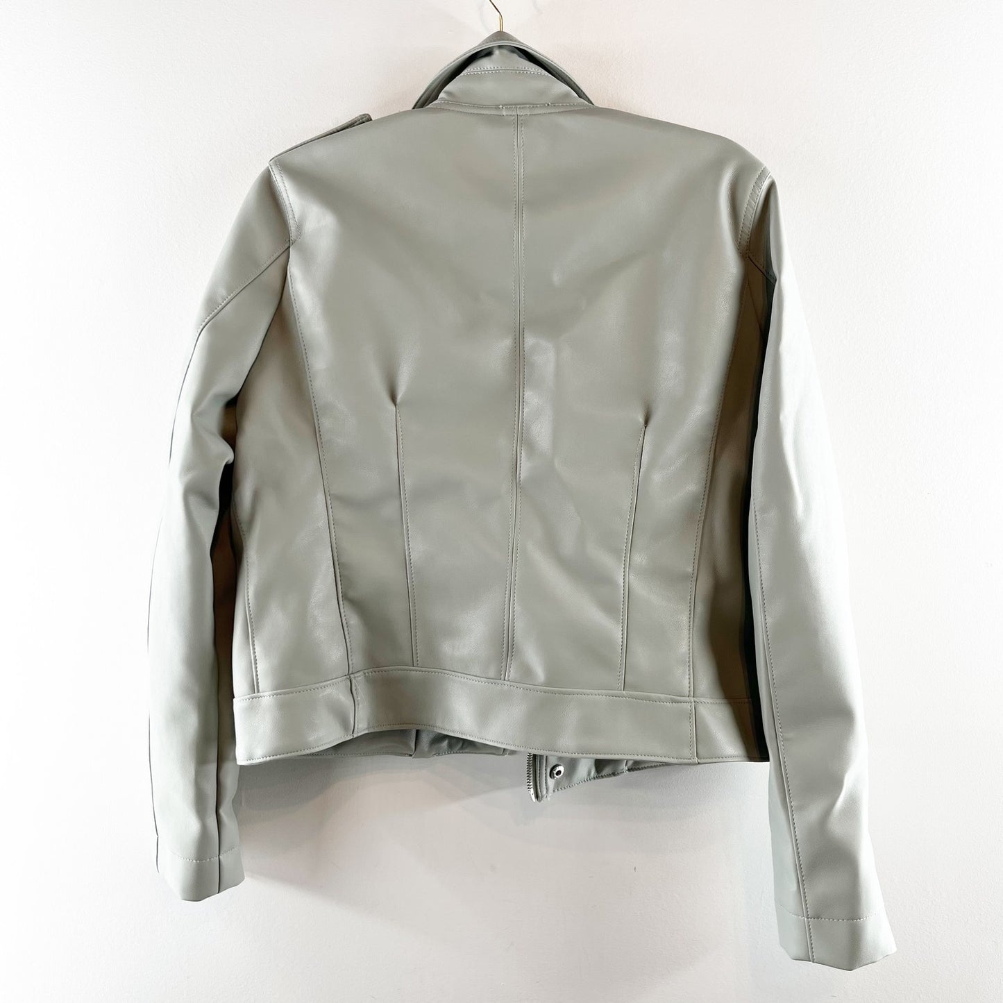 Blank NYC Play Act Vegan Leather Full Zip Moto Jacket Sage Green Large