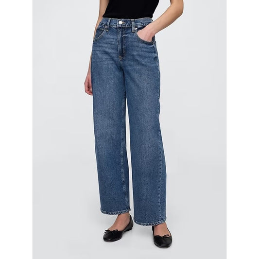 GAP High Rise 90s Loose Fit Relaxed Straight Jeans Dark Wash Blue 6 Long