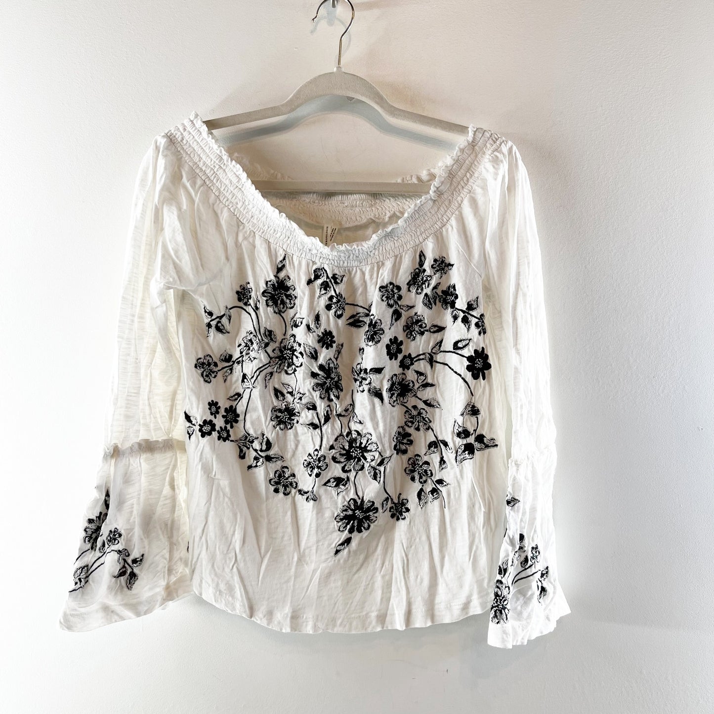 Anthropologie Annie Embroidered Off-The-Shoulder Blouse Top White Small