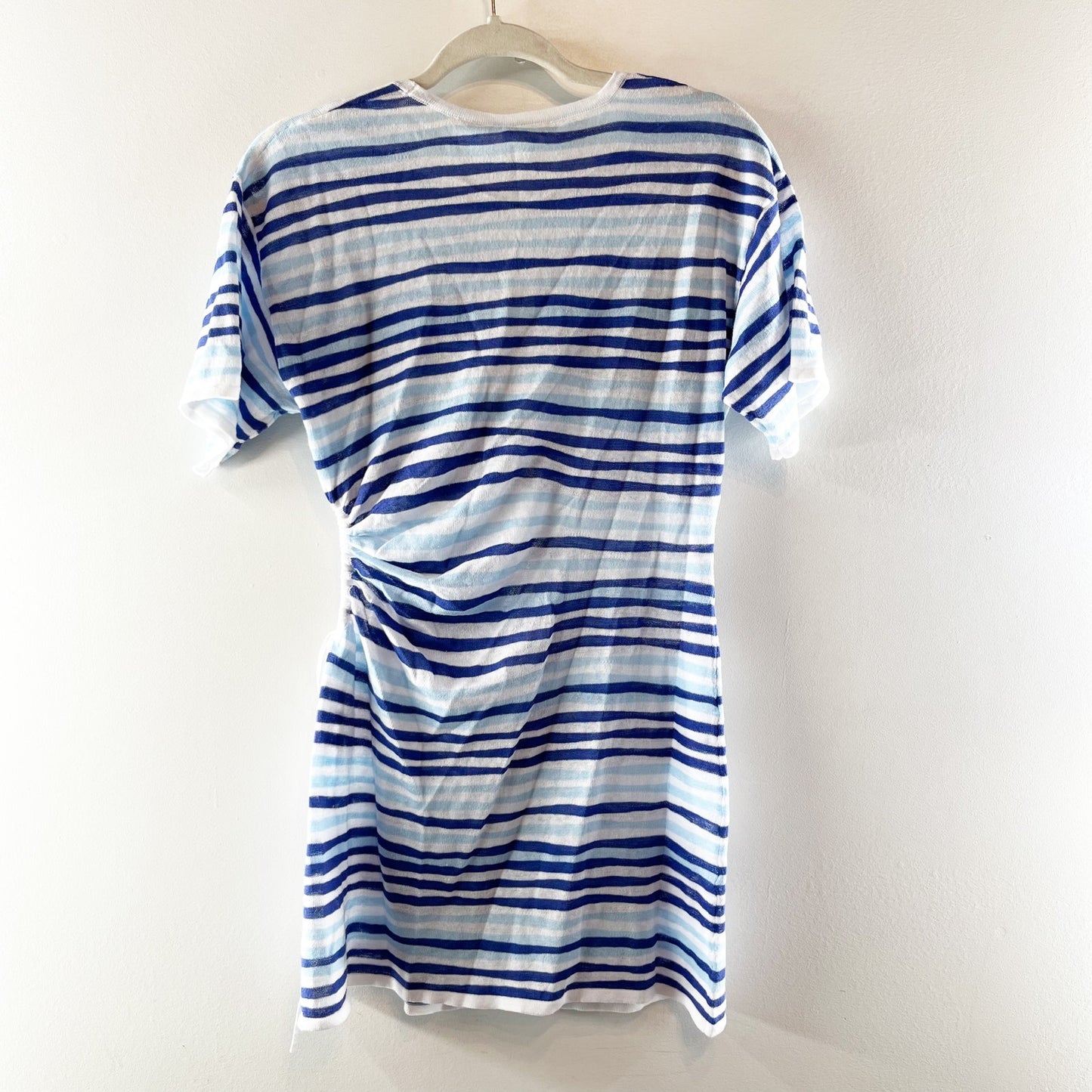 Zulu & Zephyr Short Sleeve T Shirt Knit Striped Cutout Mini Dress Blue White XS