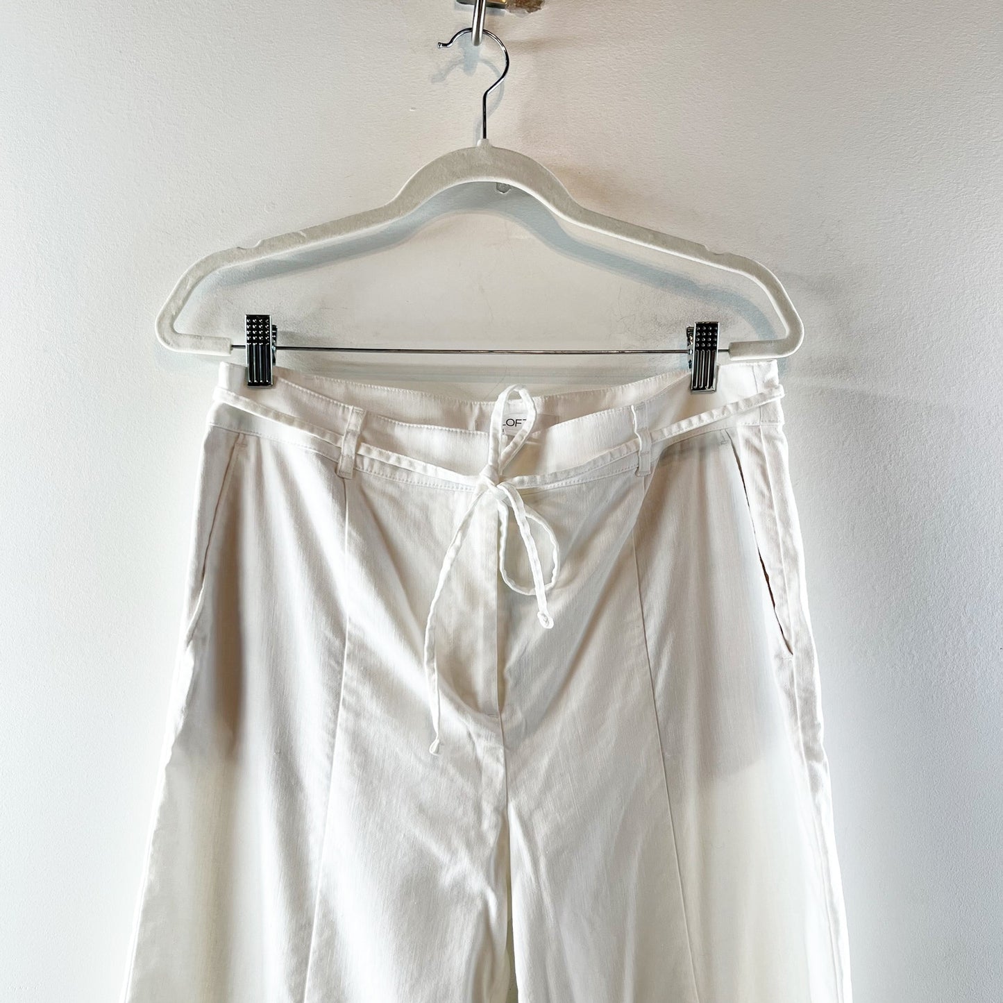 LOFT High Rise Drawstring Waist Wide Leg Trouser Pants White 10
