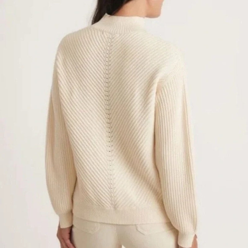 Marine Layer Skylar Mock Neck Knit Wool Blend Pullover Sweater Cream XS