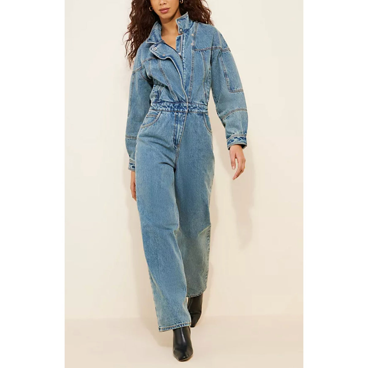 Ronny Kobo Eugene Long Sleeve Denim One Piece Jumpsuit Blue Medium