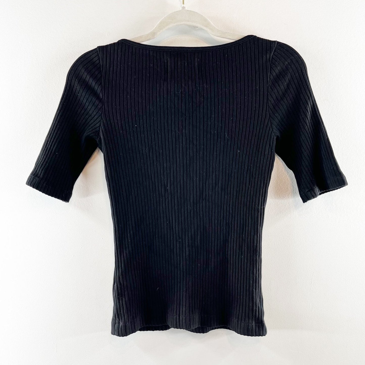 Citizens of Humanity Margot Ribbed Short Sleeve Sweater Top Black Small