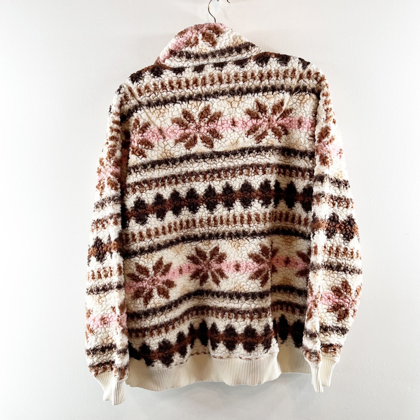 Aerie Hometown Holiday 1/4 Zip Fair Isle Sherpa Fleece Pullover Jacket White S