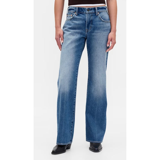 GAP Mid Rise Rigid Relaxed Flare Jeans Blue Light Indigo 6 Long Tall