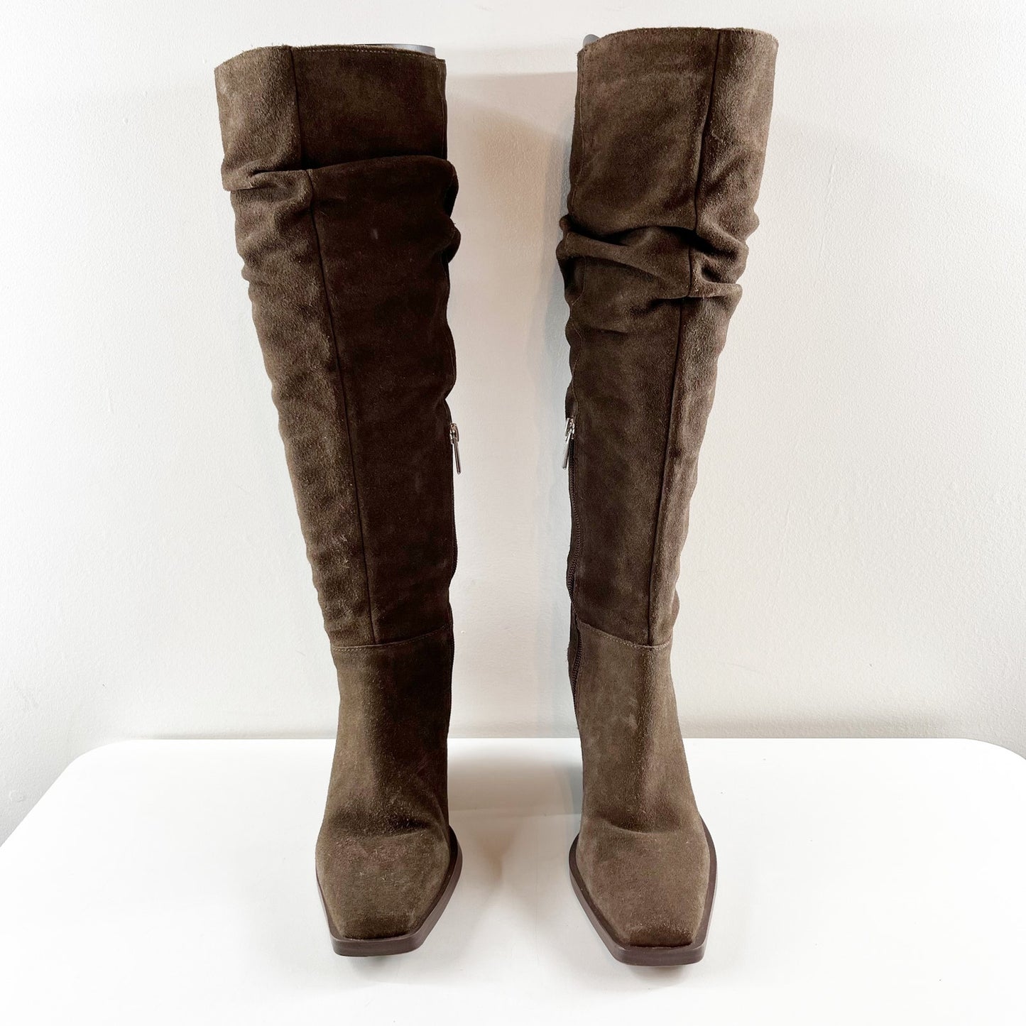 Vince Camuto Alimber Pull On Square Toe Slouch Knee High Boots Sable Brown 8