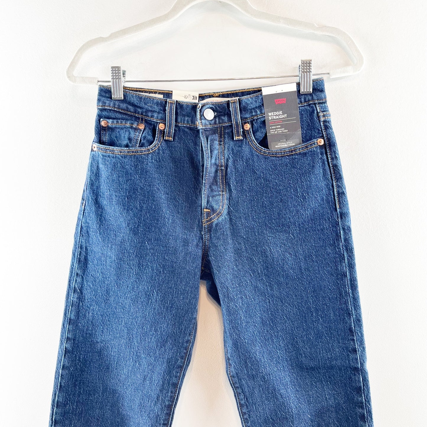 Levi's High Rise Button Fly Denim Wedgie Straight Jeans Salsa Dark Stone Blue 26