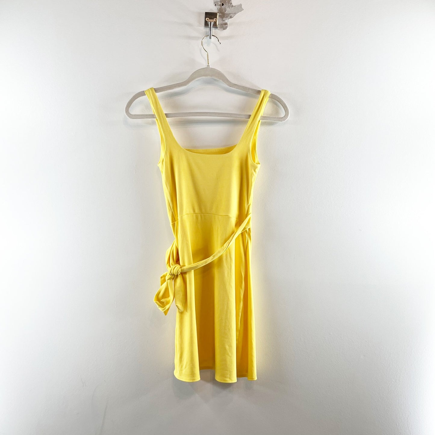 Wilfred Aritzia Saturn Square Neck Wrap Stretch Mini Dress Sunflower Yellow XS