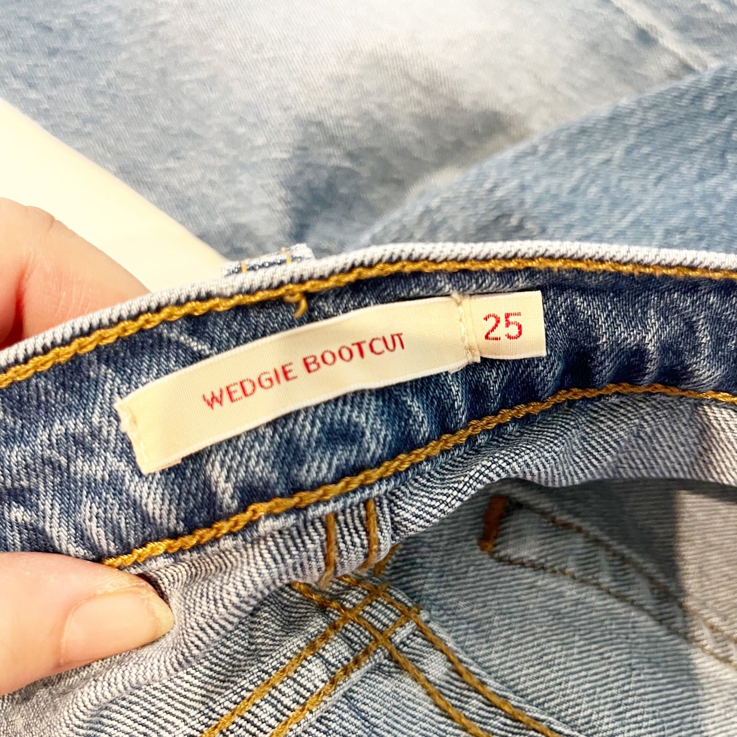 Levi's Premium High Rise Medium Wash Distressed Wedgie Bootcut Jeans 25