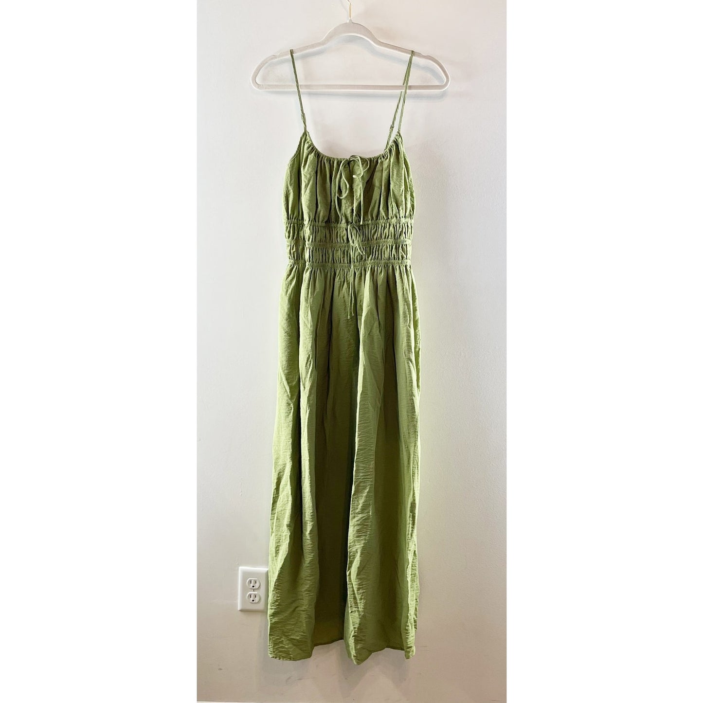 Abercrombie & Fitch Sleeveless Smocked Tie-Front Maxi Dress Bottle Green Large