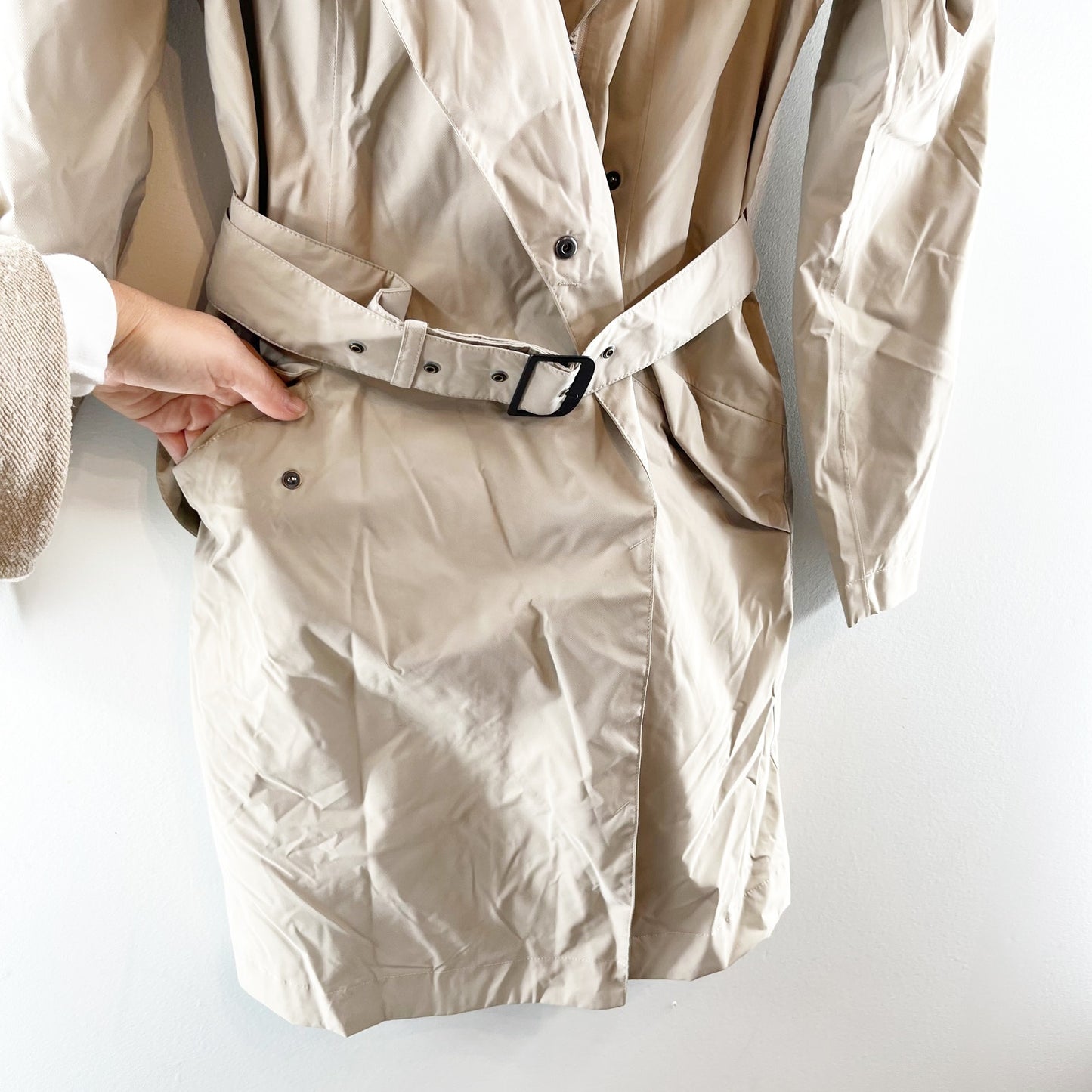 The North Face Kadin Long Sleeve Full Zip Hooded Trench Rain Coat Beige Medium