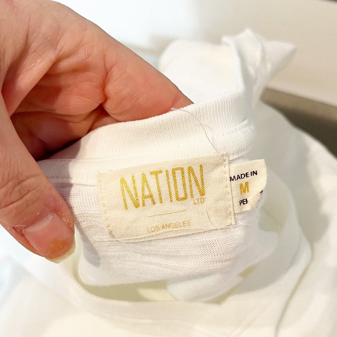 Nation LTD 100% Cotton Puff Sleeve V-Neck 3/4 Blouse Tee Shirt White Medium