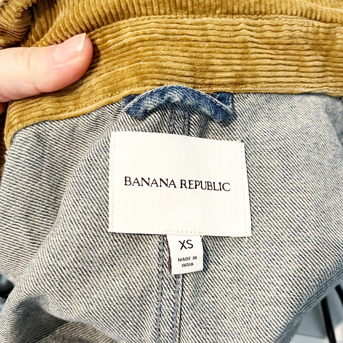 Banana Republic Denim Chore Coat Barn Jacket Corduroy Collar Blue Brown XS
