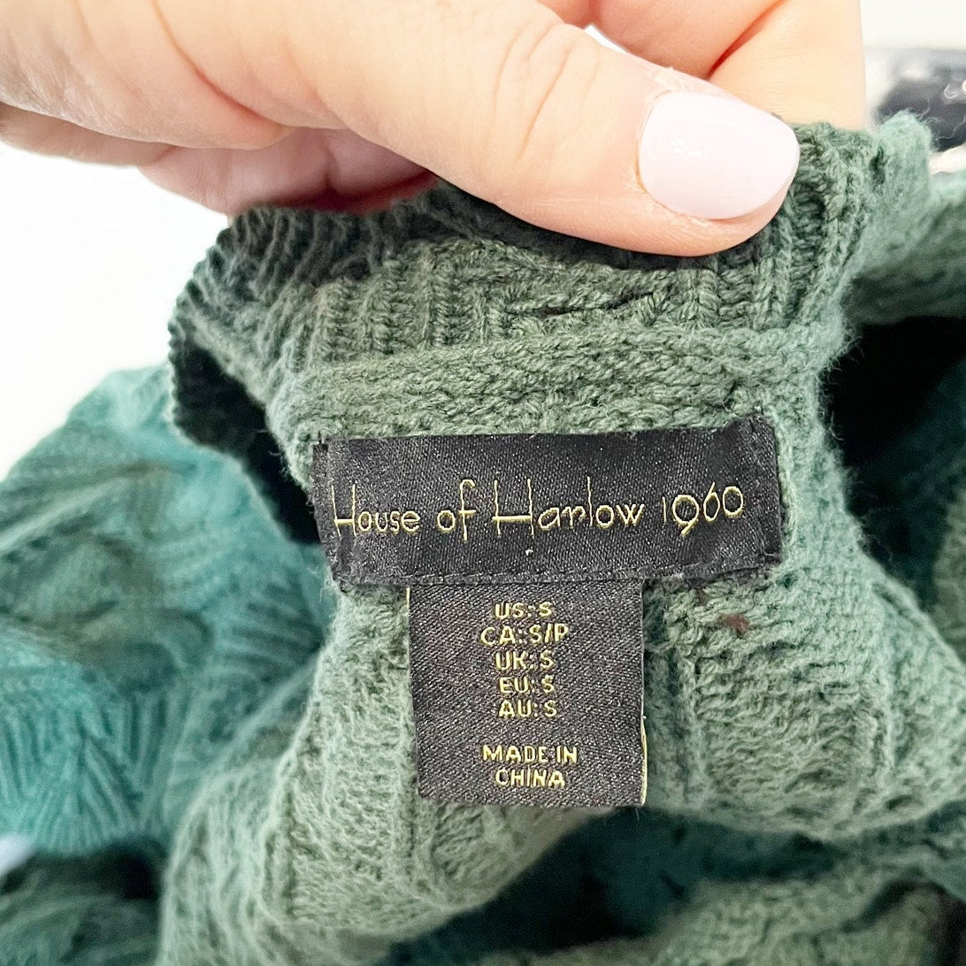 House of Harlow Long Sleeve Cropped Scalloped Cardigan Sweater Green Small