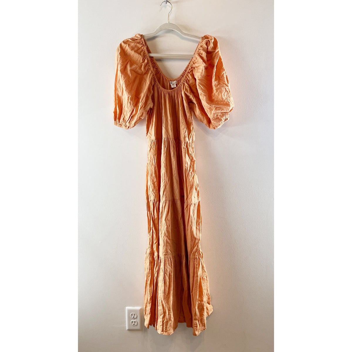 Billabong Endless Shore Puff Short Sleeve Tiered Maxi Dress Orange Peach Small