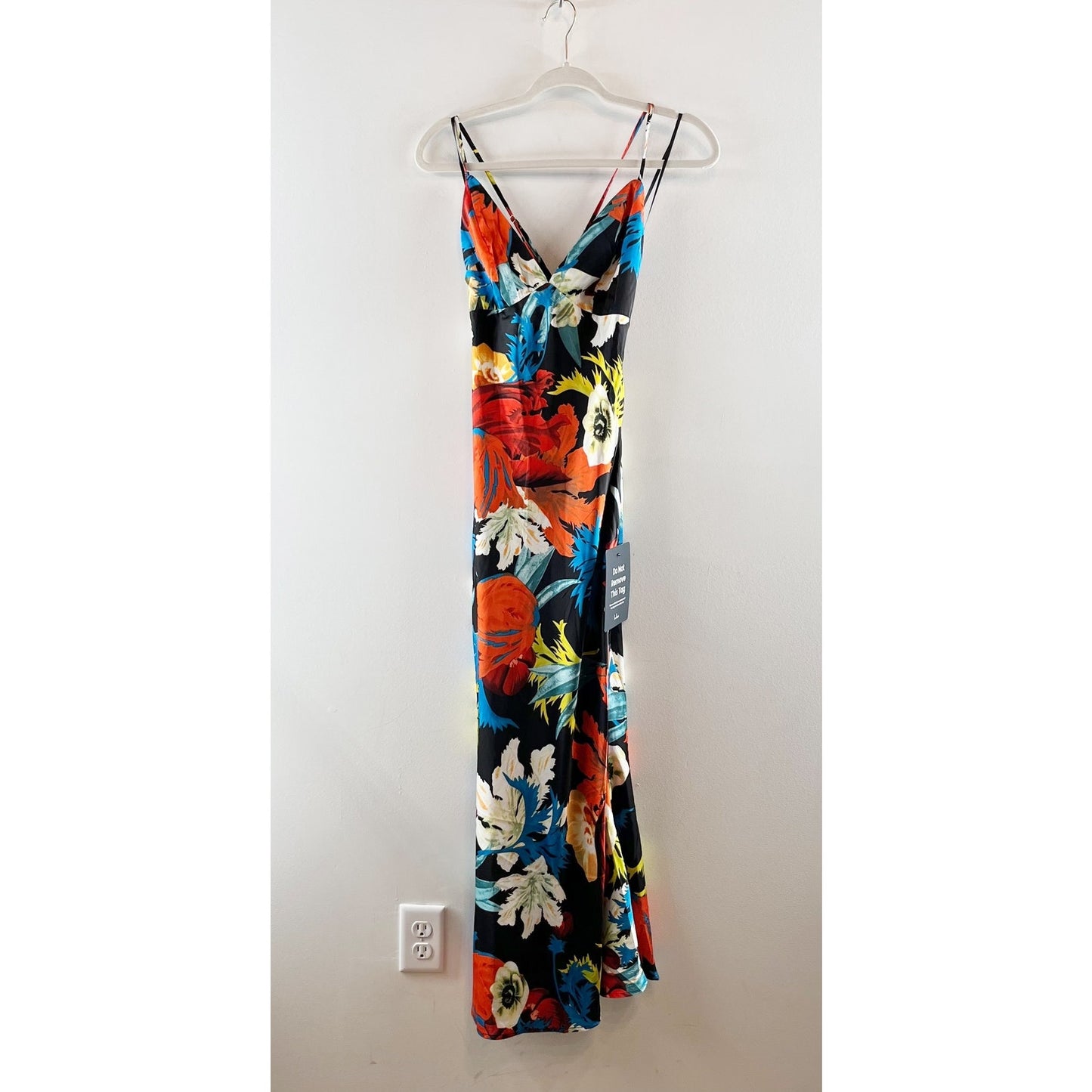 Lulus Sahalia Floral Satin Backless Midi Slip Dress Black Medium