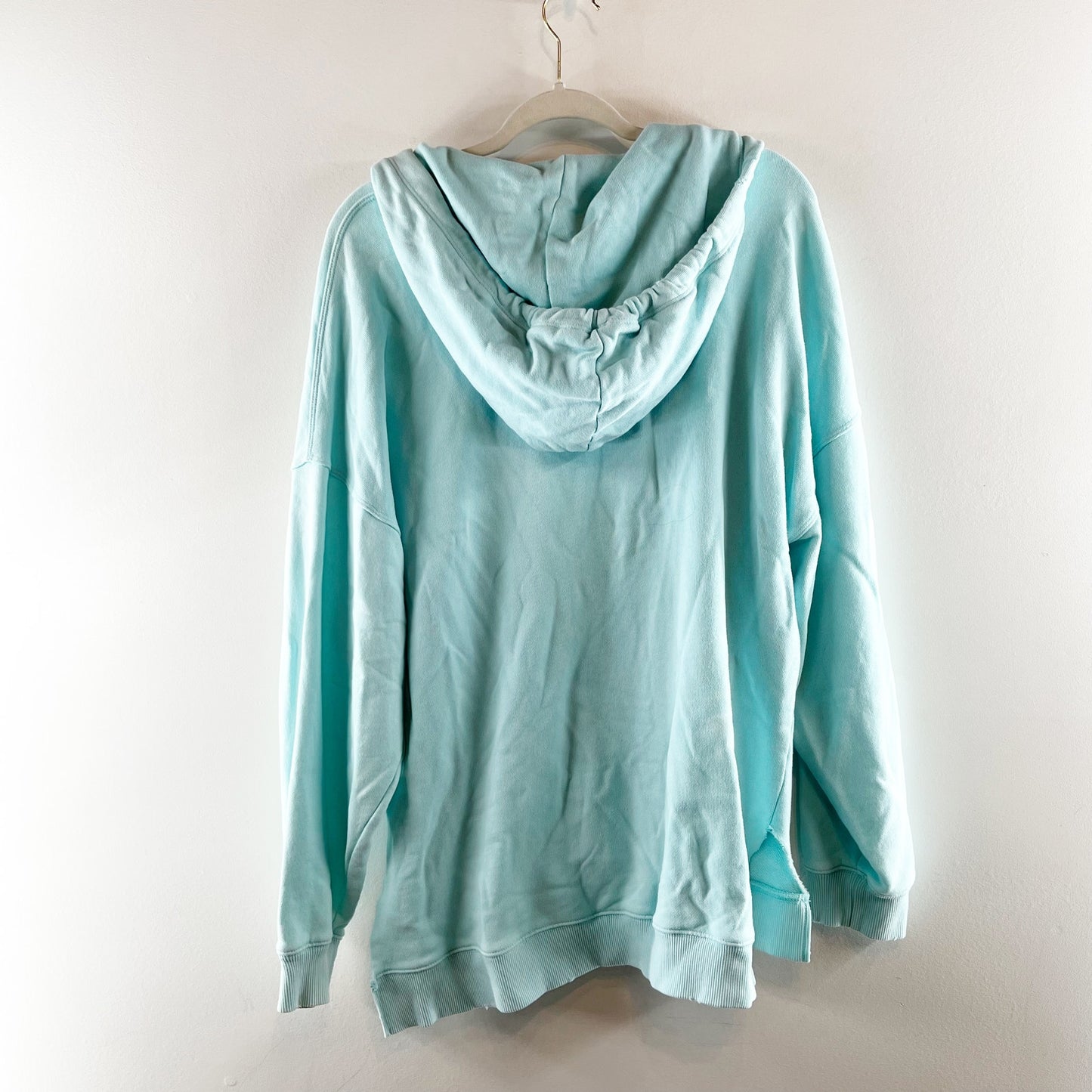 Aerie Barefoot Oversized V Neck Hoodie Sweatshirt Aqua Pastel Blue Small