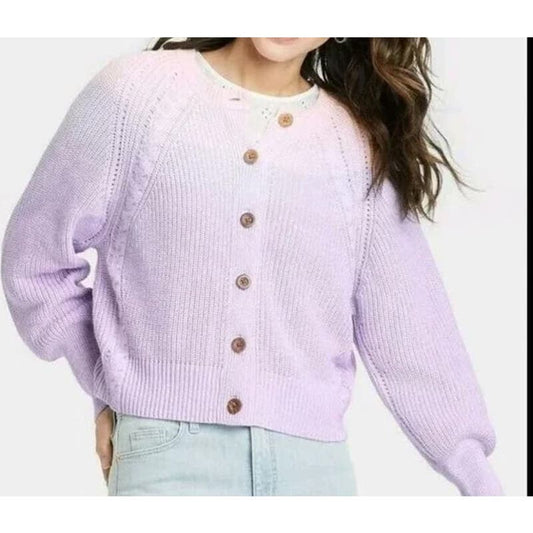 Universal Thread Ombre Button Up Cardigan Sweater Purple Lilac Medium