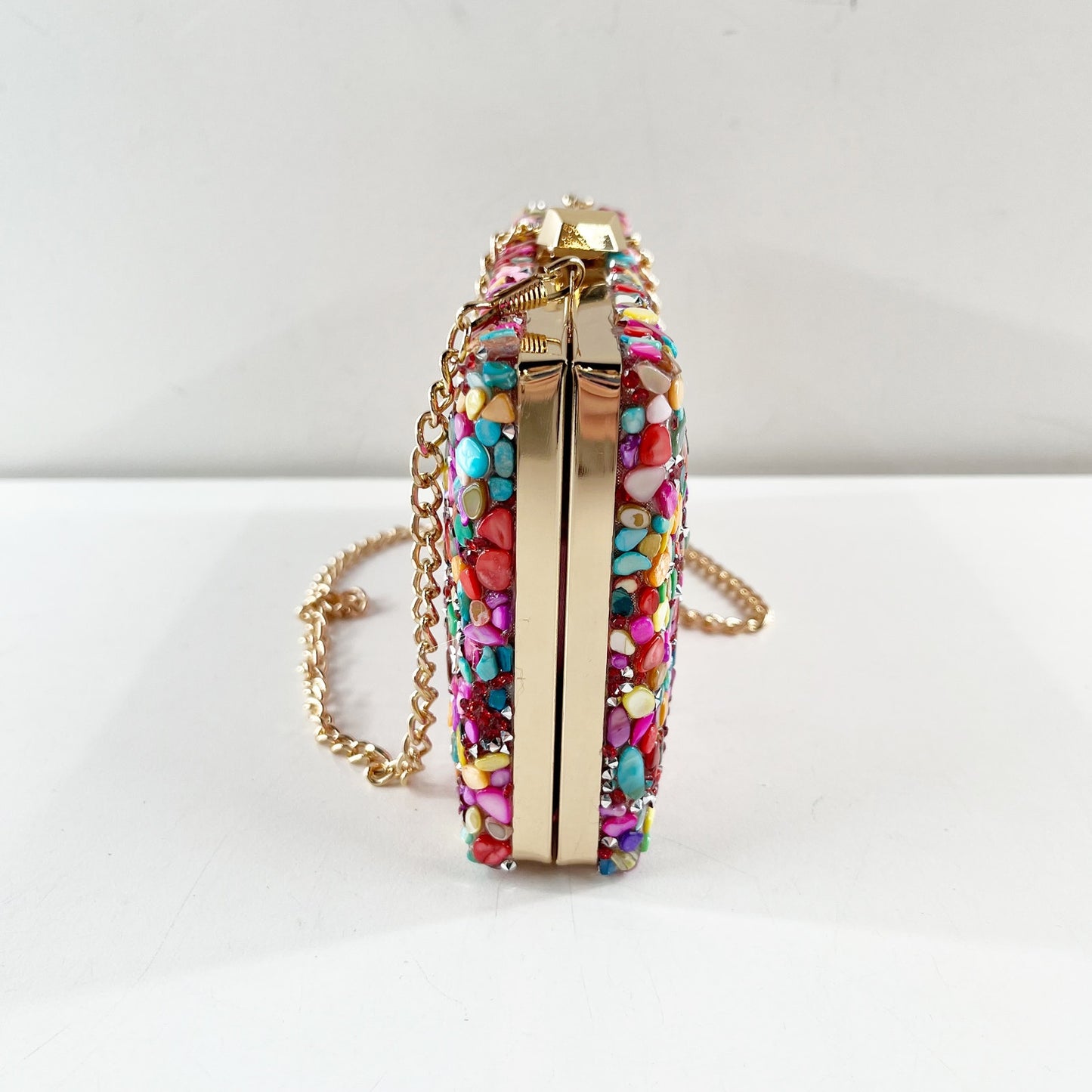 Nina Rock Candy Beaded Minaudiere Clutch Bag Crossbody Purse Pink Gold