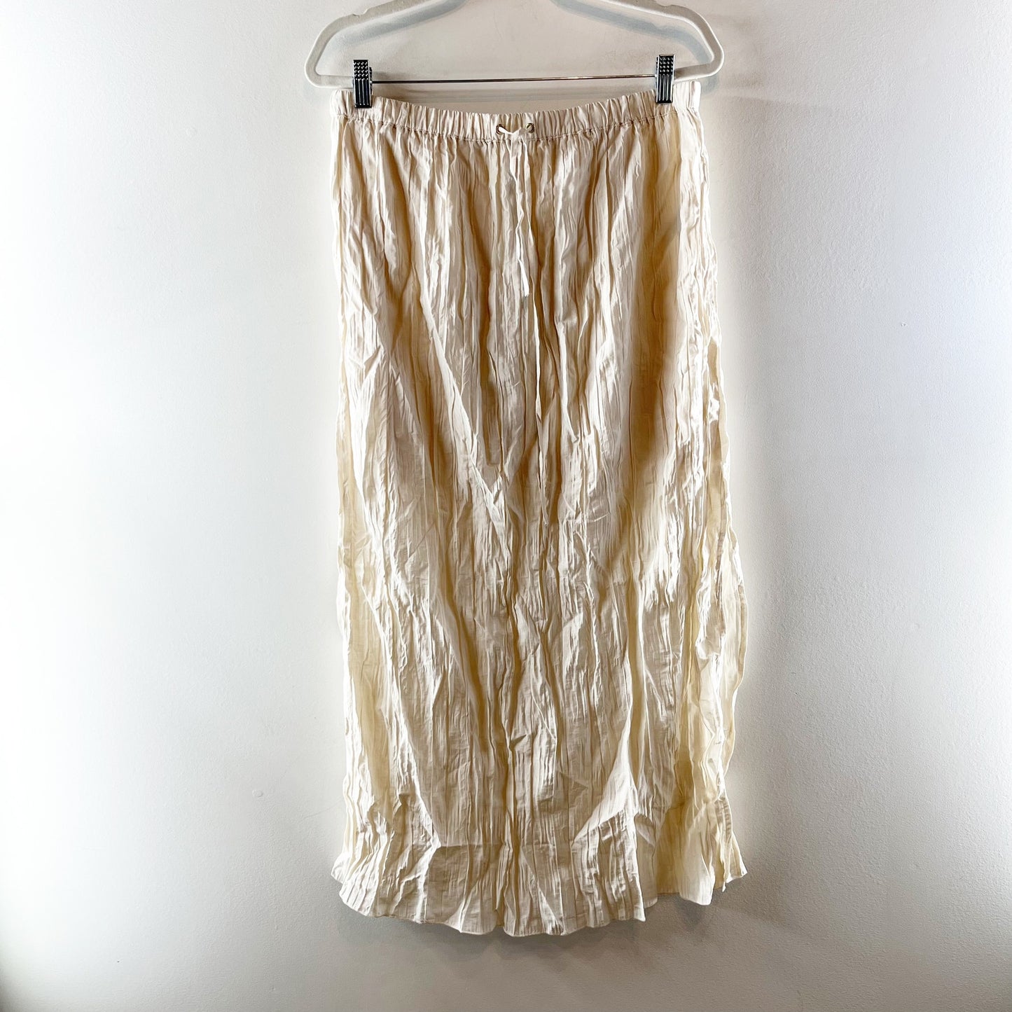 J. Crew Featherweight Crinkle Drawstring Maxi Skirt Cream Ivory Large