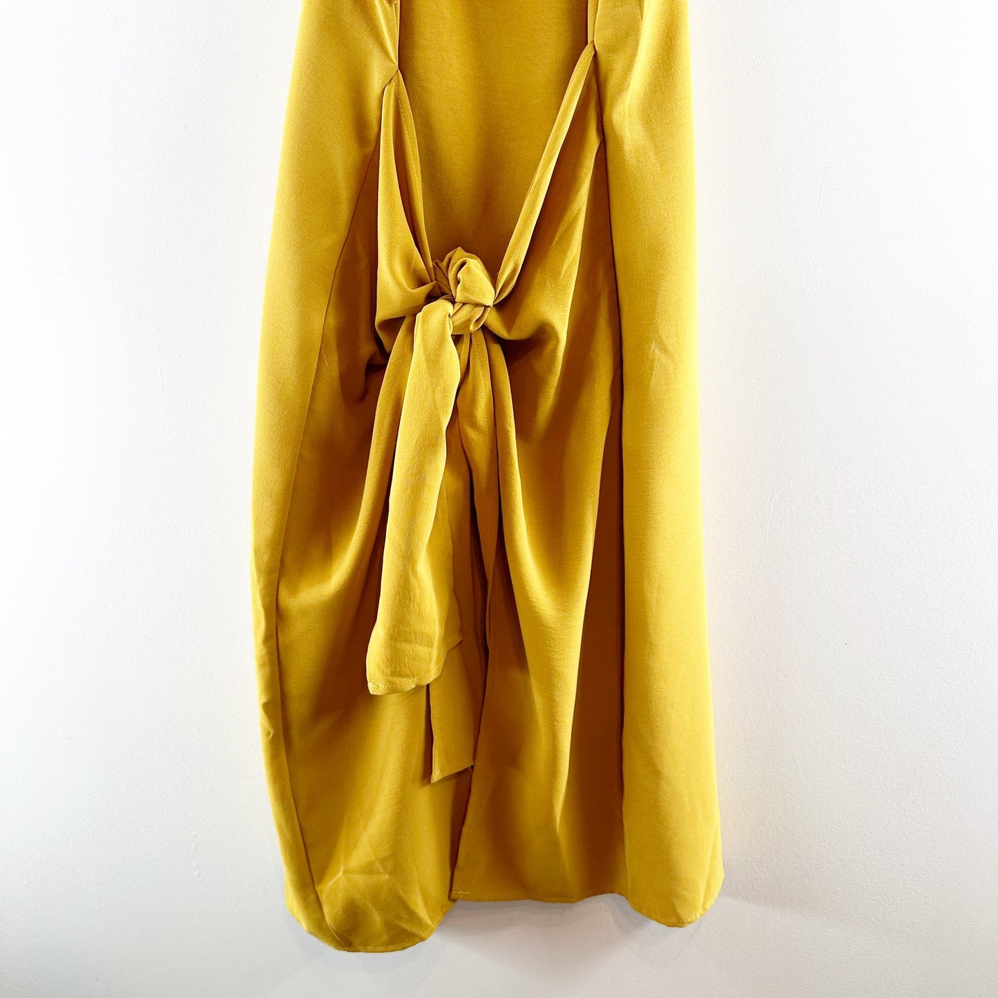 She + Sky V Neck Wrap Front Tie Hi Low Mini Midi Dress Yellow Gold Medium