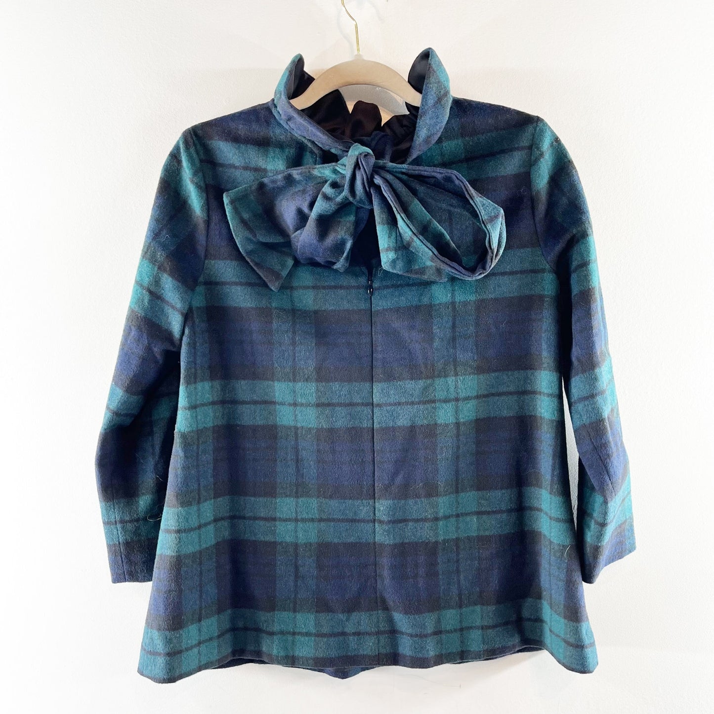 Tuckernuck Blackwatch Faye Plaid Wool Blend 3/4 Sleeve Blouse Green XS