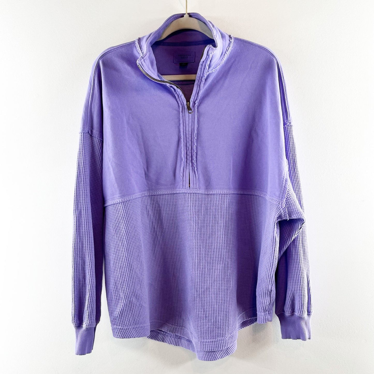 American Eagle Oversized 1/2 Zip Waffle Pullover Sweatshirt Purple XS