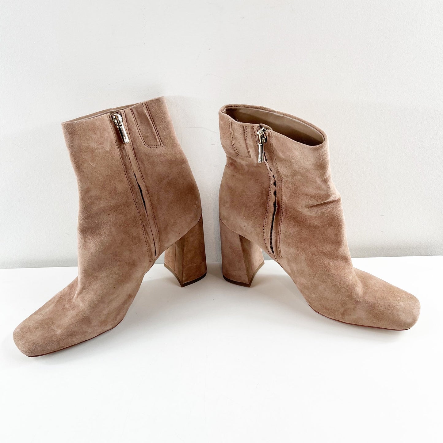 Sam Edelman Codie Suede Leather Square Toe Block Heel Ankle Boots Booties Brown