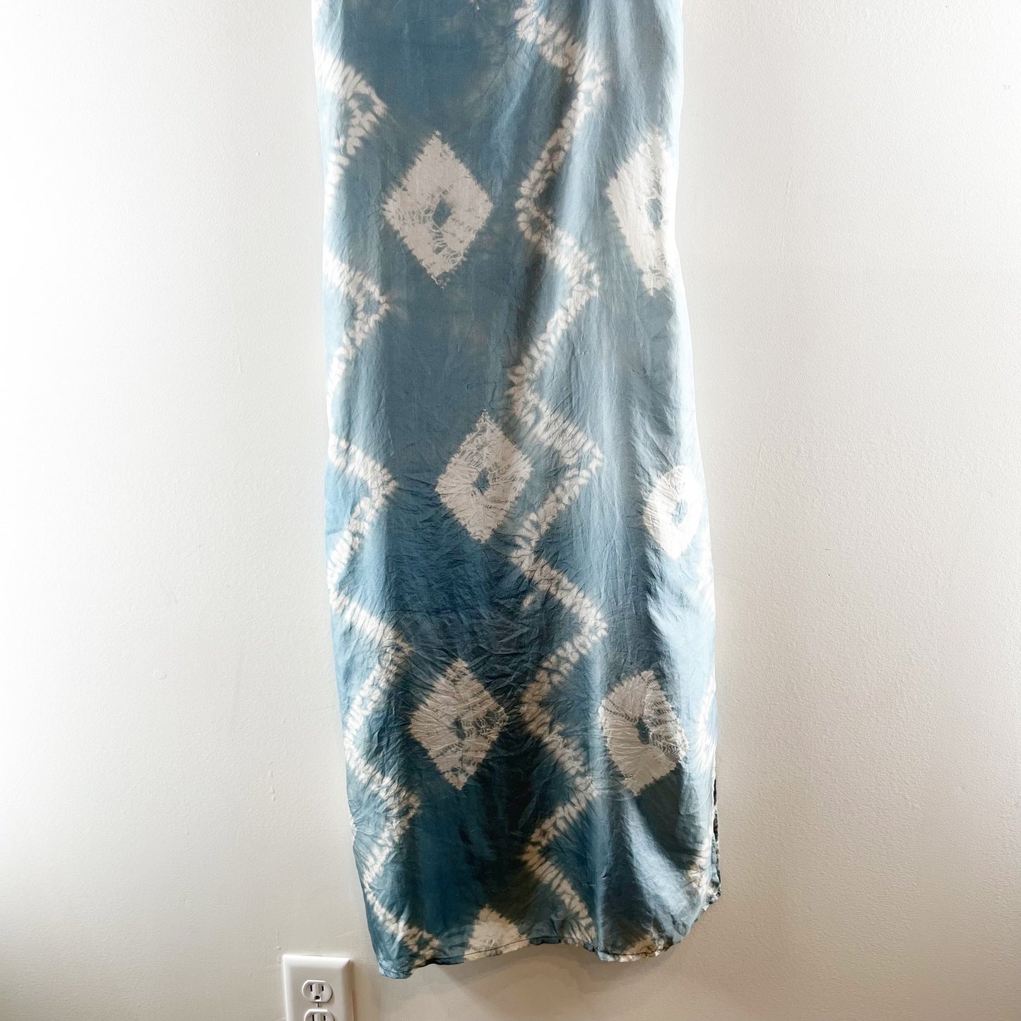 Lila 100% Silk Tie Dye Adjustable Strap Sleeveless Midi Tank Dress Blue Size 1