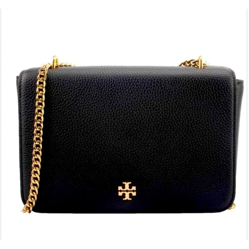 Tory Burch Carter Chain Crossbody Leather Shoulder Bag Purse Black Gold