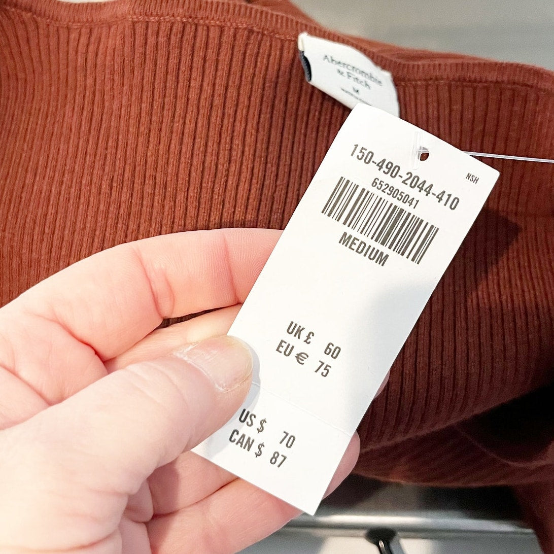 Abercrombie Sweetheart Neckline Long Sleeve Ribbed Sweater Bodysuit Brown Medium