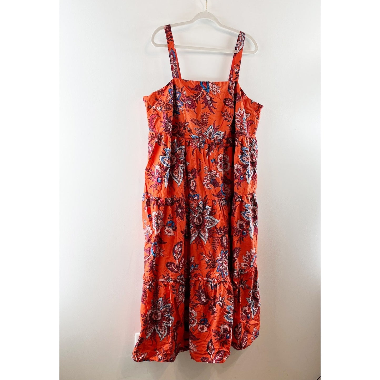 RHODE x Target Leafy Floral Print Tiered Poplin Midi Sundress Orange Plus 1X