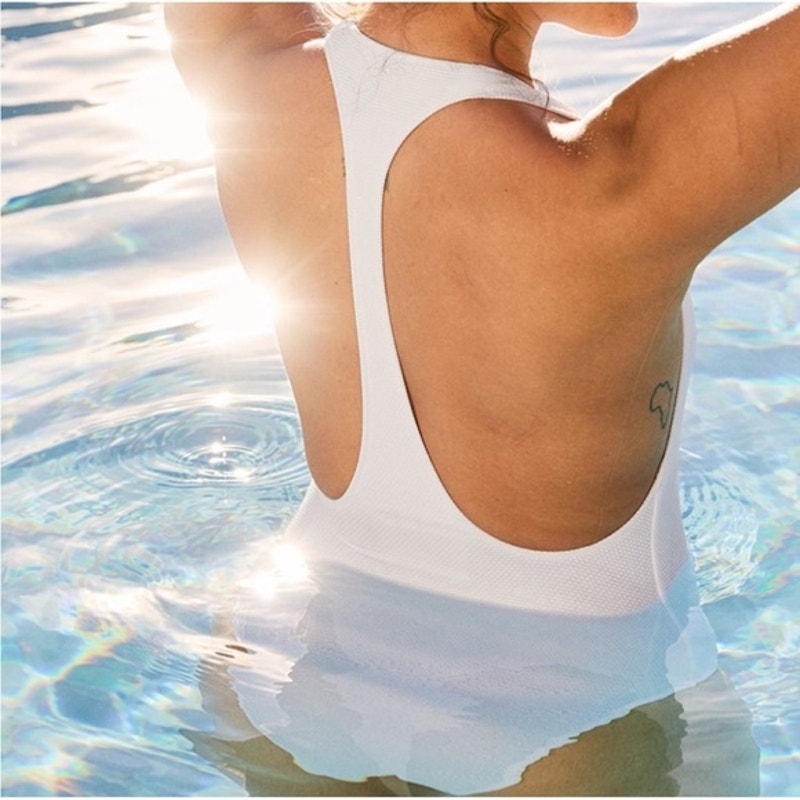 Aerie Cheekier Racerback Textured One Piece Swimsuit White Large