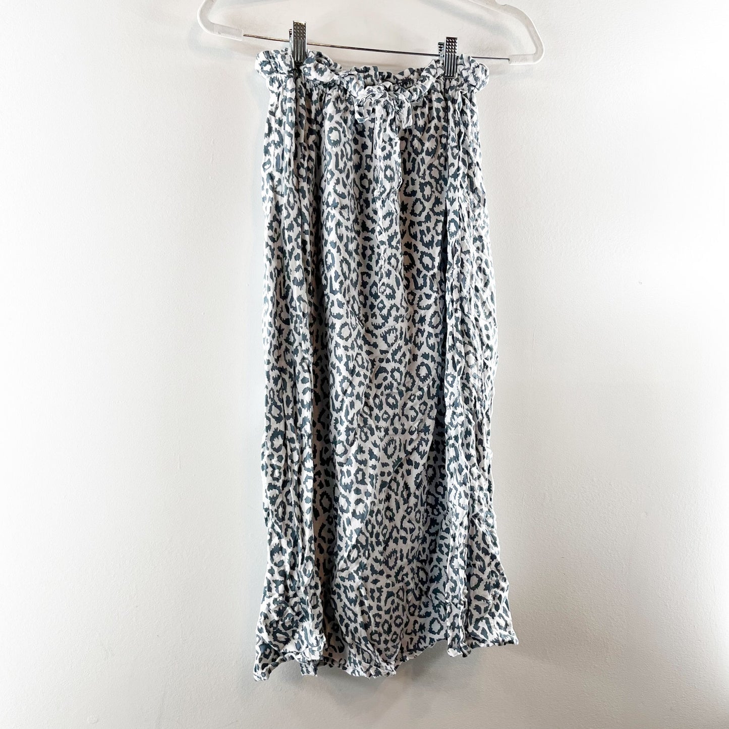 Emerson Fry Pull On High Waisted Drawstring Midi Skirt Leopard Blue XS