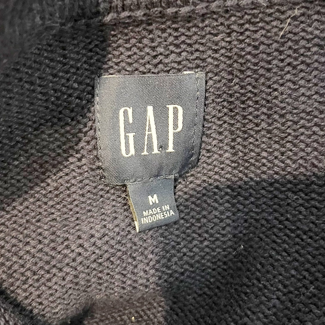 GAP 24/7 Split Hem Striped Long Sleeve Polo Sweater Navy Blue Medium