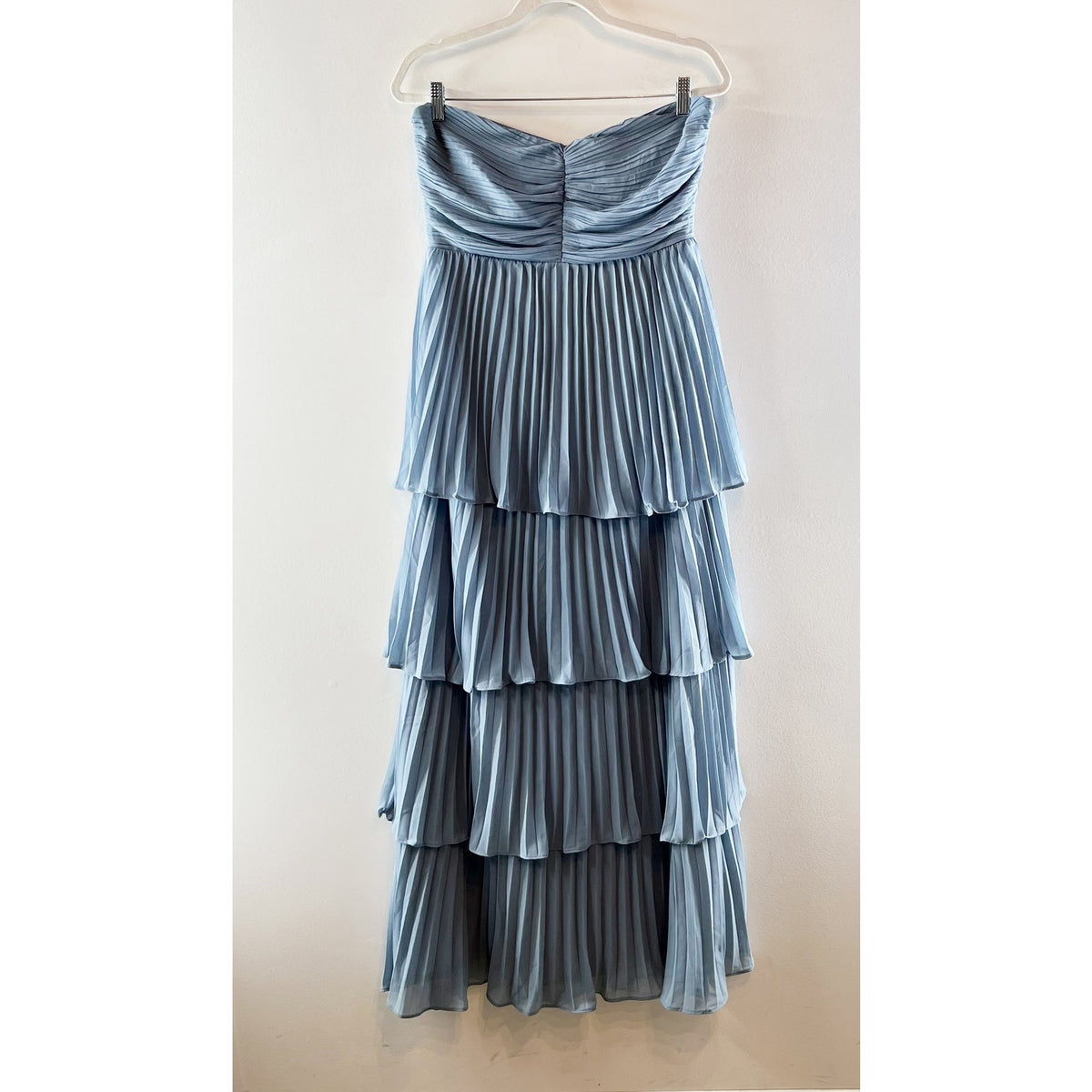 Lulus Seriously Sensational Strapless Pleated Tiered Maxi Dress Light Blue Large