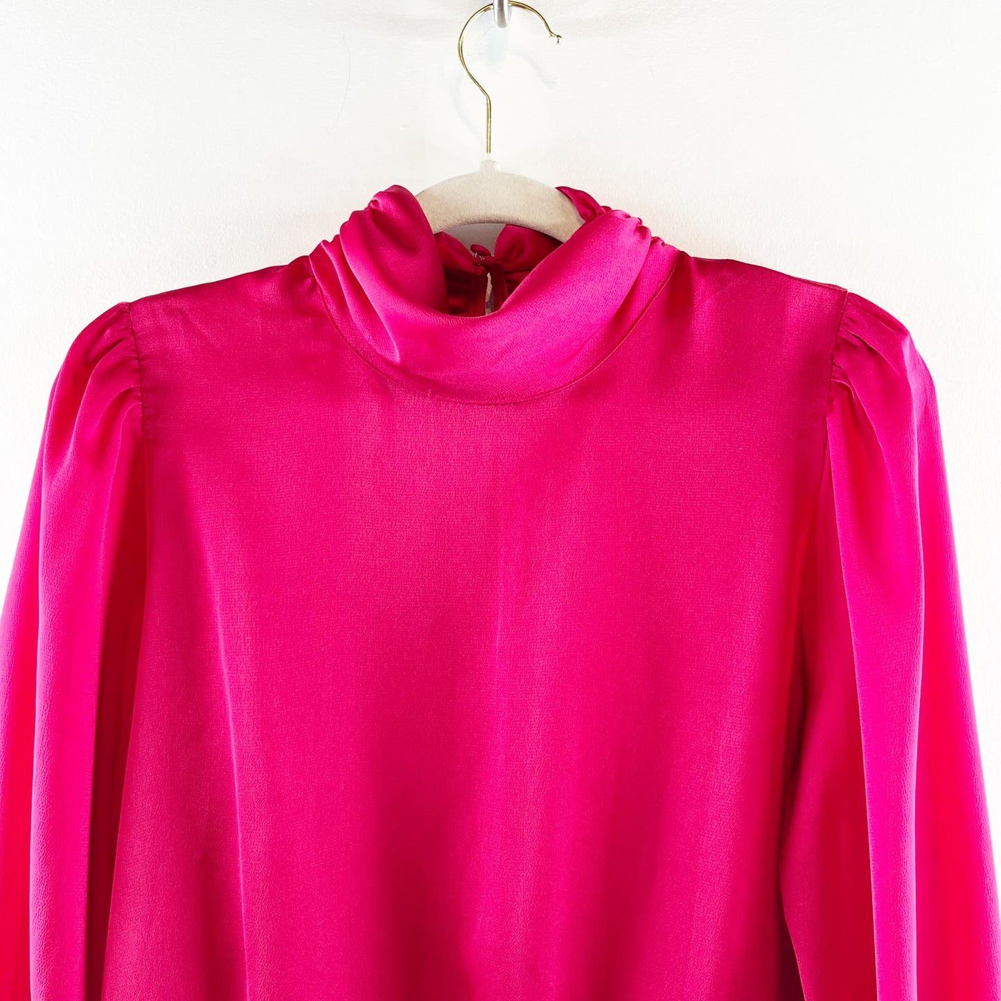 Allison Joy Evereve Harper Satin Long Sleeve Mock Neck Blouse Pink Medium