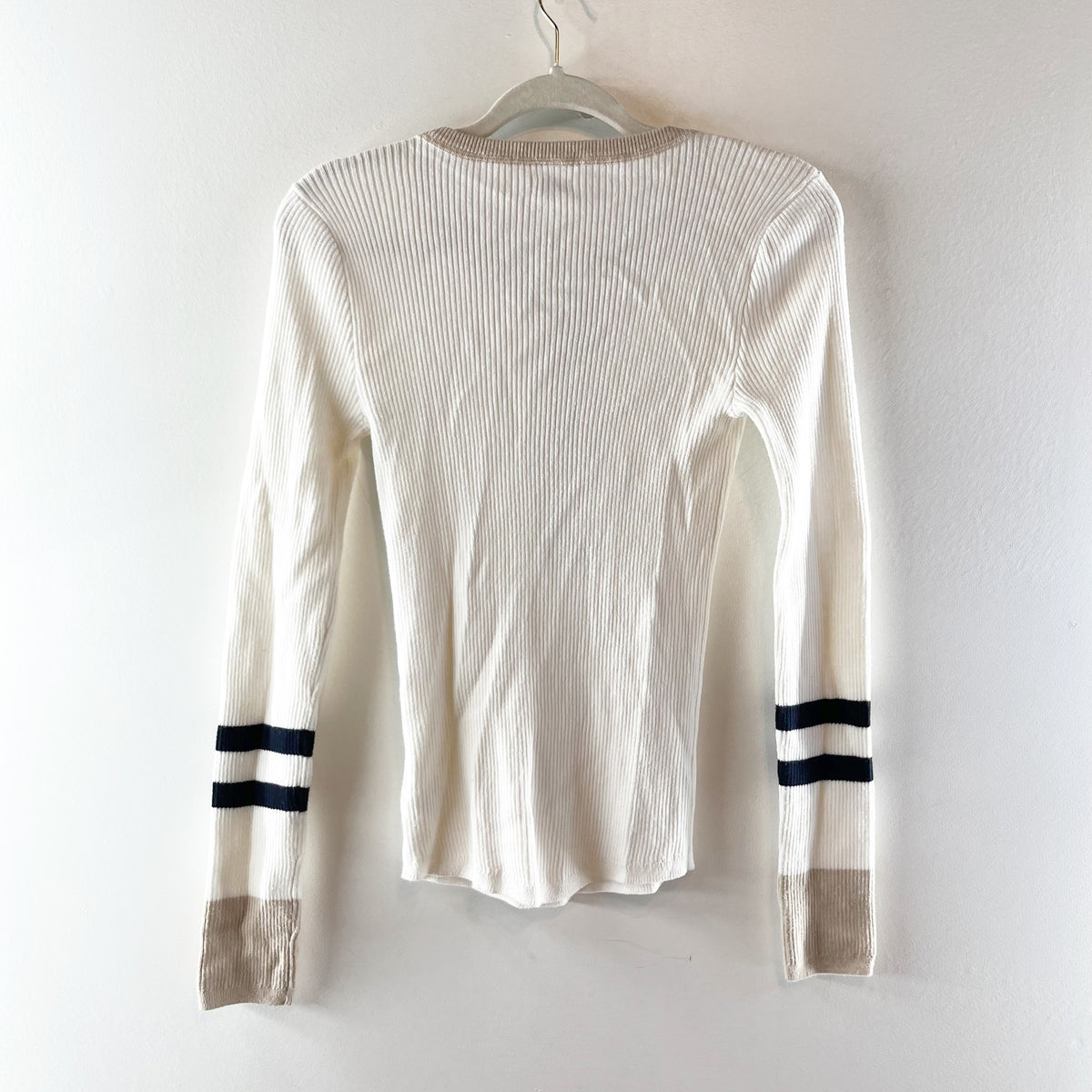 Faherty Mikki Ribbed Long Sleeve Henley Sweater Top White Cream Small