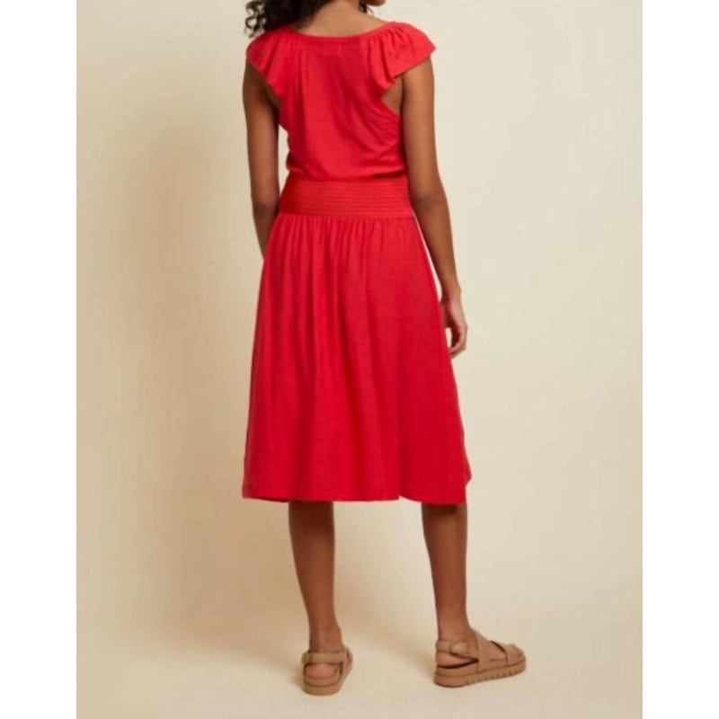 Nation LTD Mina Smocked Waist Ruffled Midi Dress Cherrybomb Red Medium