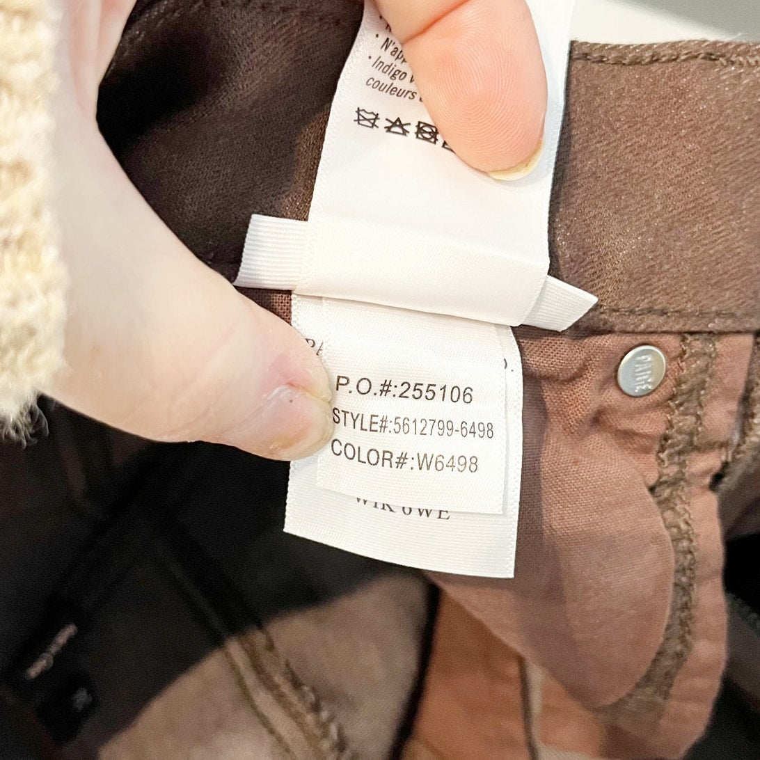 Paige Anessa High Rise Wide Leg Coated Cropped Pants Chocolate Brown 24