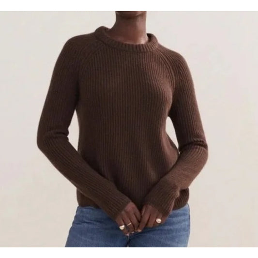 Jenni Kayne Cashmere Crewneck Pullover Fisherman Sweater Chocolate Brown XXL