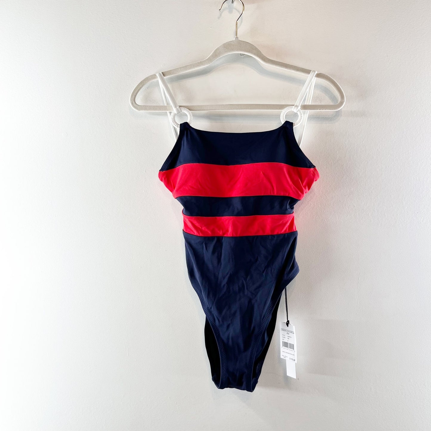 Robin Piccone Babe Colorblock Strappy Back One-Piece Swimsuit Navy Blue Red 6