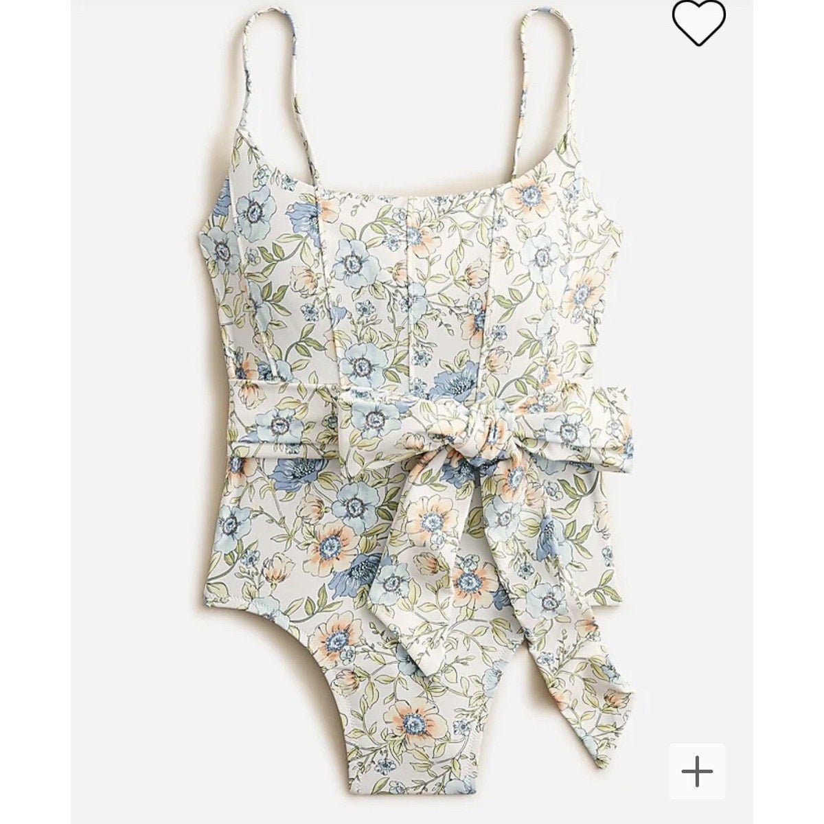 J. Crew Topstitched Floral Tie Waist One Piece Swimsuit Cream Large