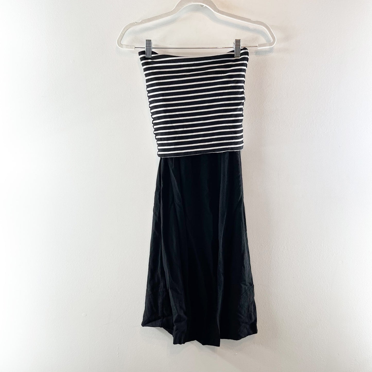 Miou Muse Striped Strapless Ribbed Mini Dress Black White Small