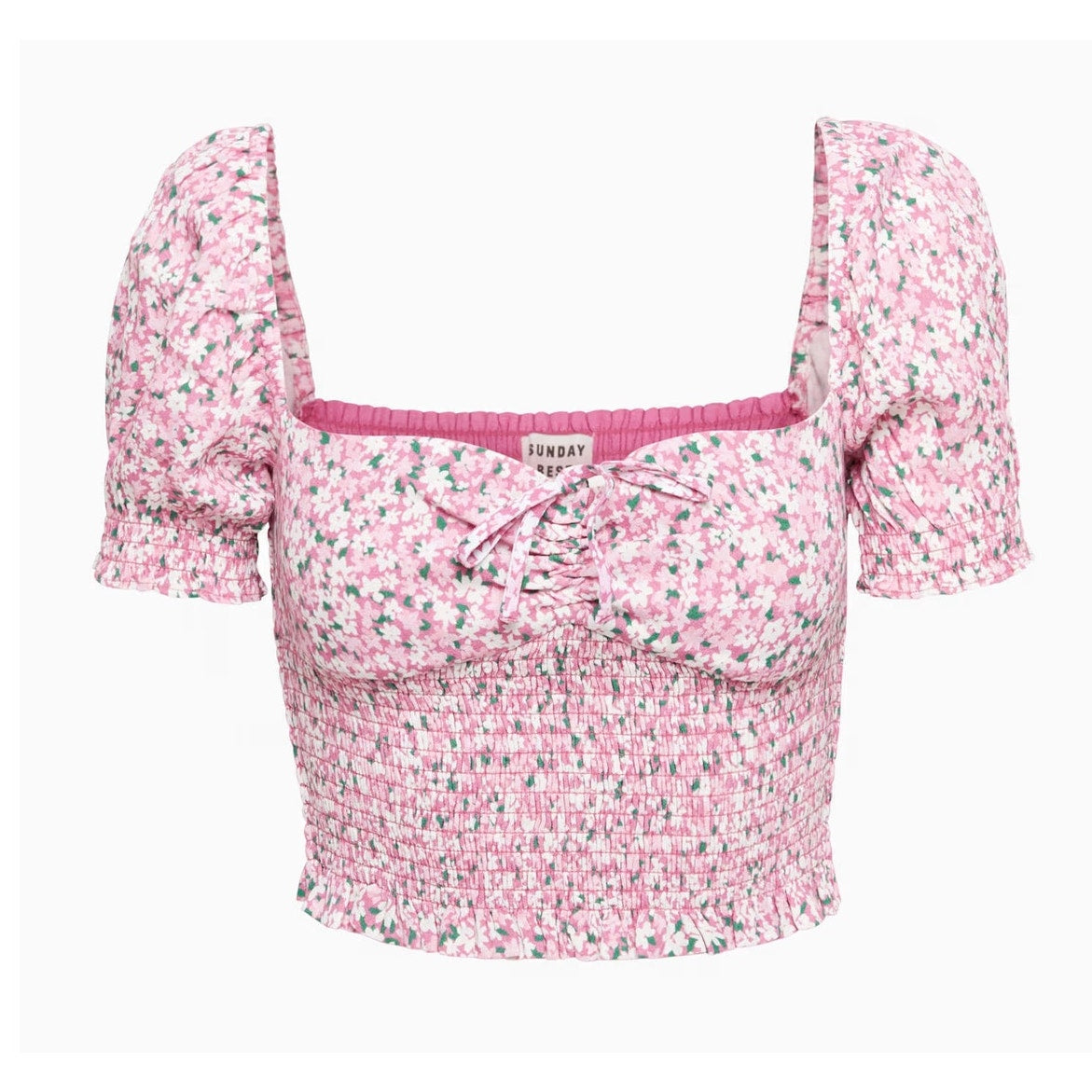 Sunday Best Sinatra Smocked Puff-Sleeve Crop Blouse Top Jam Packed Floral Small